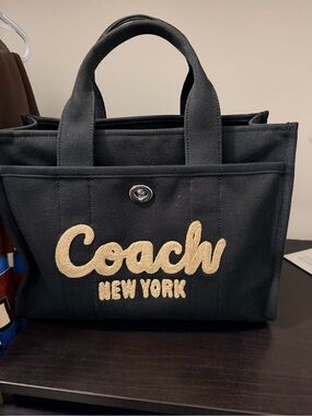 Coach Black Canvas Tote with Gold Embroidered Logo